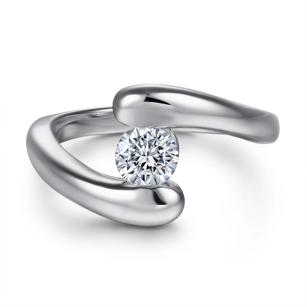 Fashion Solitaire Rings Round Cut Rhodium Plated Thick 18K Gold Plated 925 Sterling Silver Engagement Wedding Ring