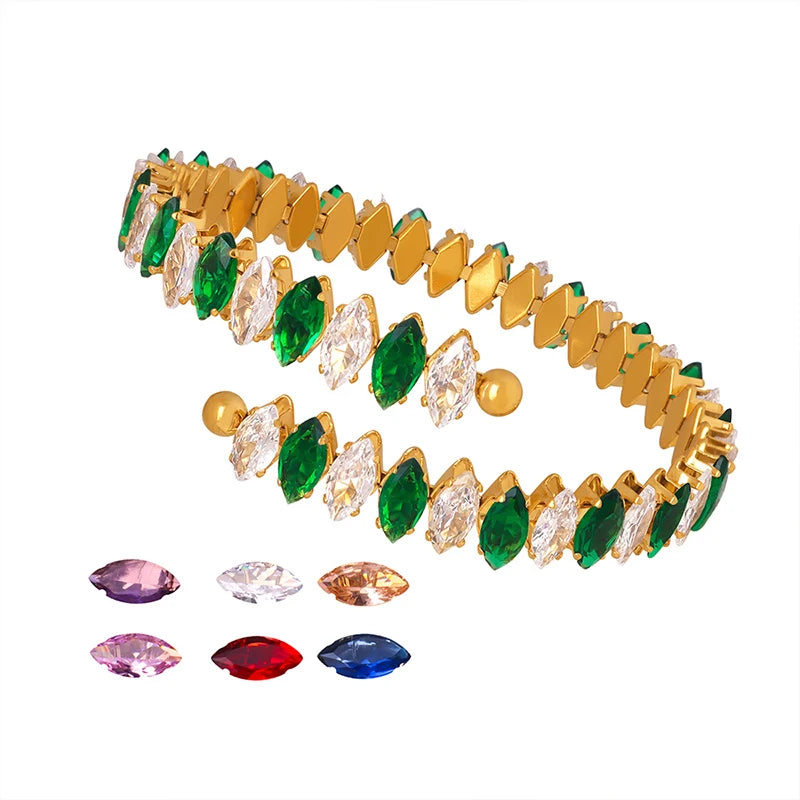 Wholesale Custom Fashion Trend Zircon Stainless Steel Gold Plated Cuff Bangle Bracelet for Woman