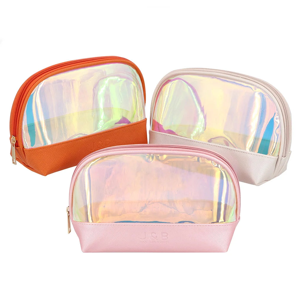 Customized Logo Transparent TPU  Waterproof Laser Clear Travel Bag Fashion Holographic PU Leather Cosmetic Makeup Bag