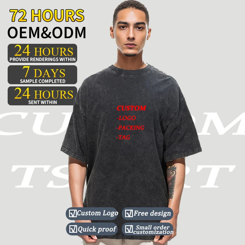 260g Streetwear 100% Cotton Heavy Weight Baggy Tops Vintage Acid Wash Batik Tee Plus Size Short Sleeve T-shirt for Men Women Y2k