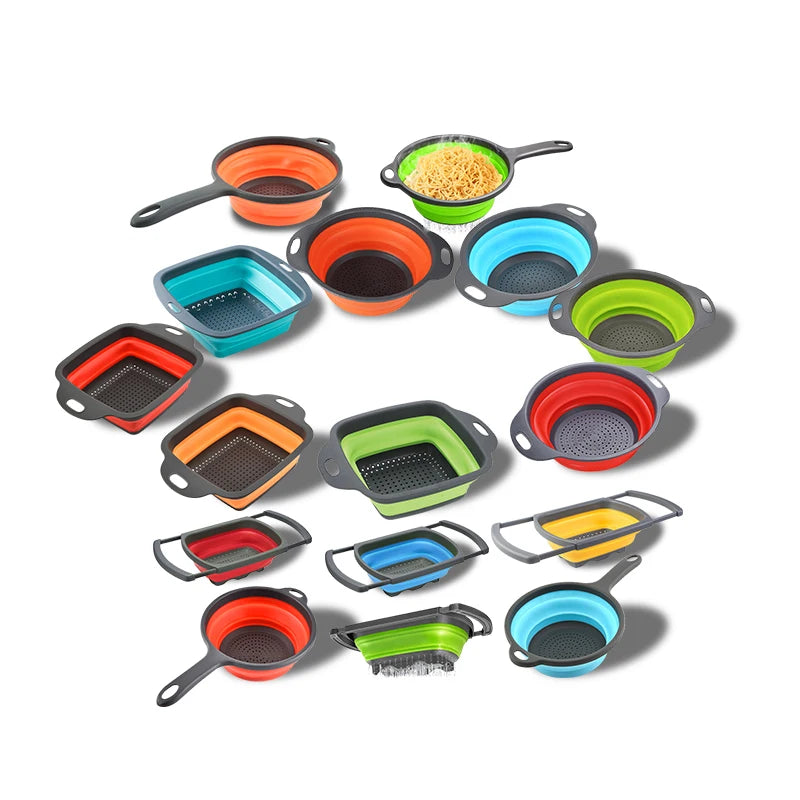 Wholesale All Types Kitchen Collapsible Colander Silicone Over Sink Strainers Drain Basket Folding Plastic Basket