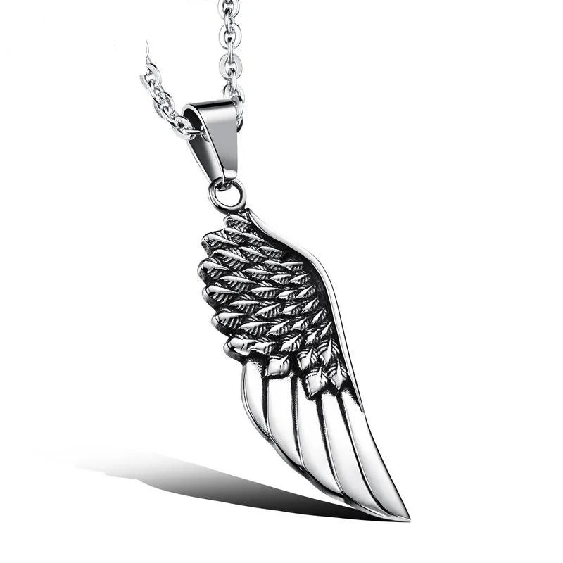 New Product Fashion Angel Wing Pendant Men's Stainless Steel Feather Necklace Jewelry Accessories