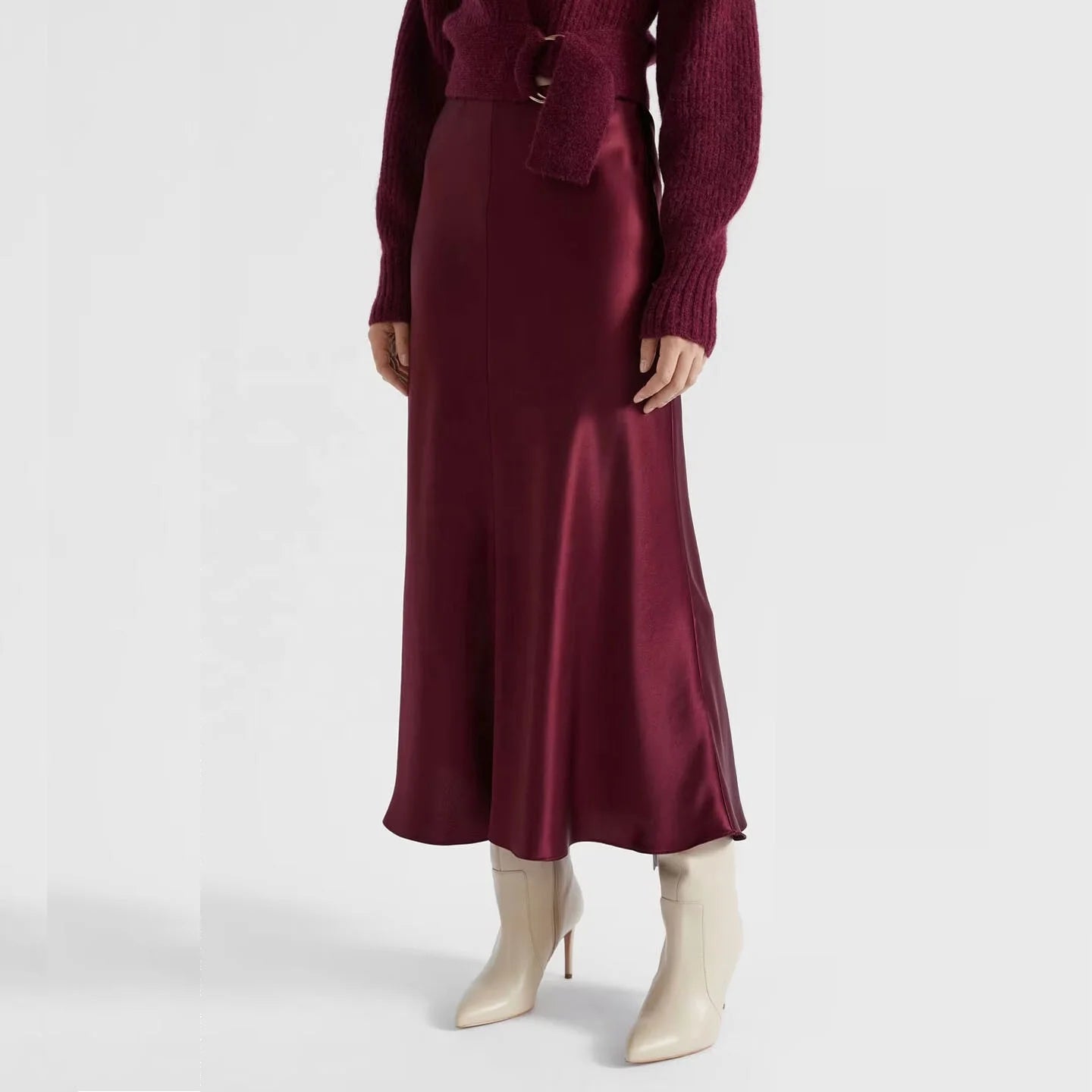 Single Bust Umbrella Skirt with Elegant Casual Summer Style Natural Waistline A-Line Design Midi Length Worsted Fabric