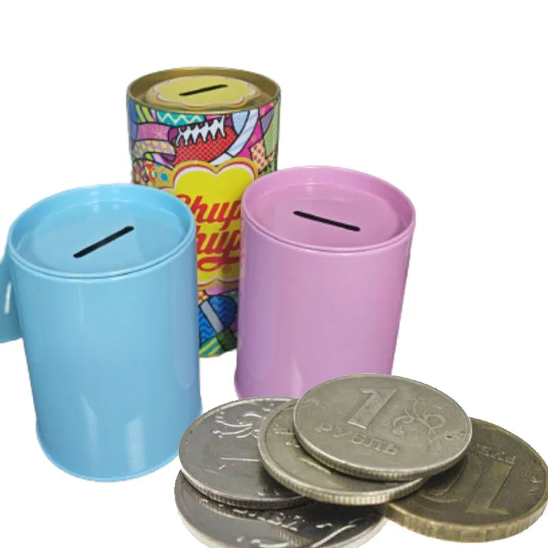 Custom Logo Custom Color Cylinder Tinplate Money Tin Piggy Bank Kids Gift Coin Storage Recyclable Food Grade Secure Portable