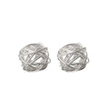 Wool Ball Stud Earrings for Women Round Braided Knot Silver 925 Gold Plated Chunky Twisted Hollow Earrings Anniversary