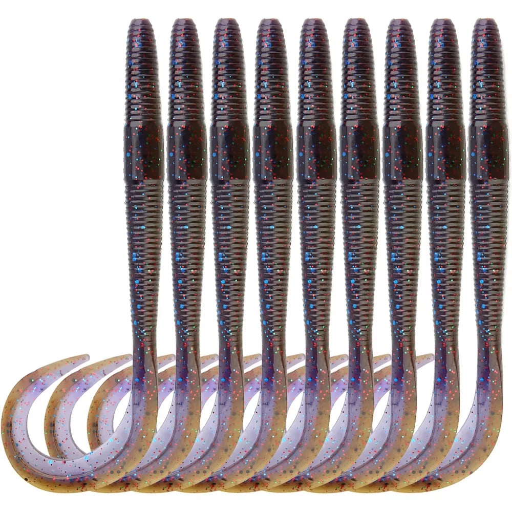 Spinpoler Soft Fishing Lure Worm Long Tail 8" 10" Double Color Earthworm PVC Artificial Bait Saltwater Fishing Tackle