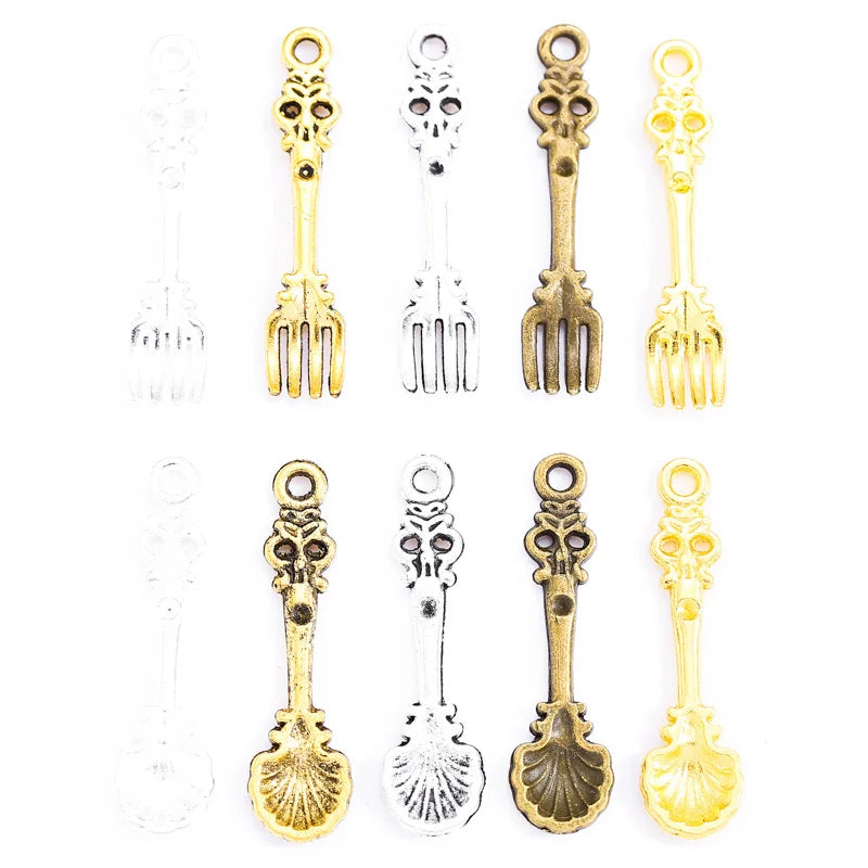 5 Colours Alloy Metal Antique Sliver Spoon Fork Charm Jewelry Making DIY Handmade Craft 34*9mm J159
