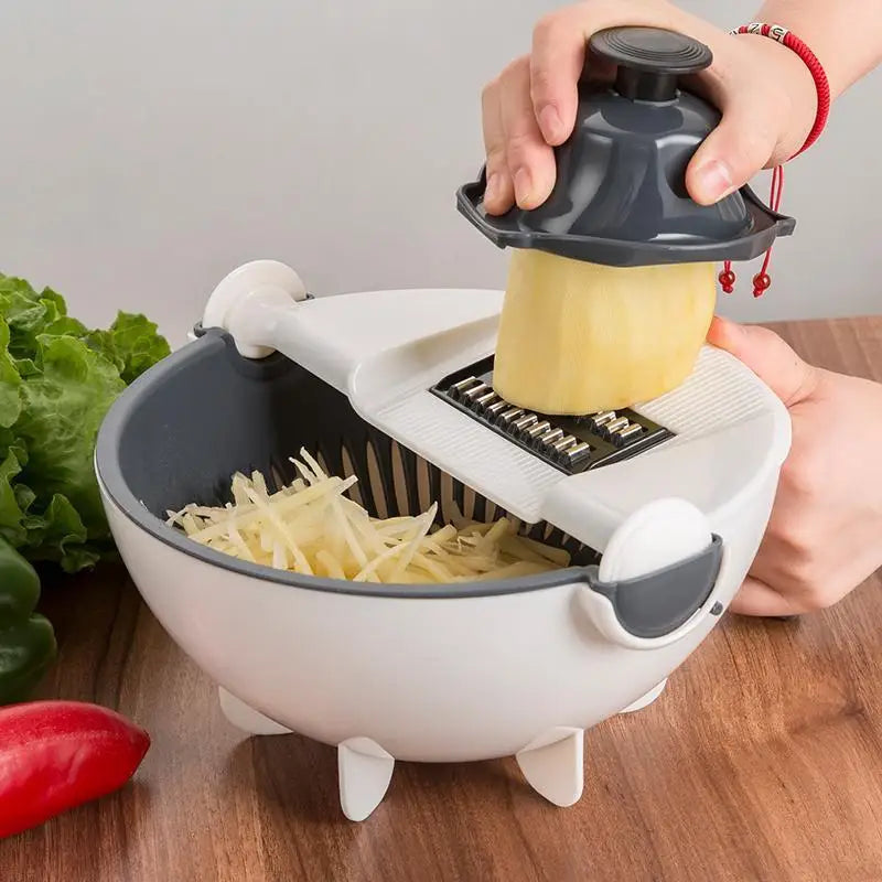 Multifunction Vegetable Cutter with Drain Basket Magic Rotate Vegetable Cutter Portable Slicer Chopper