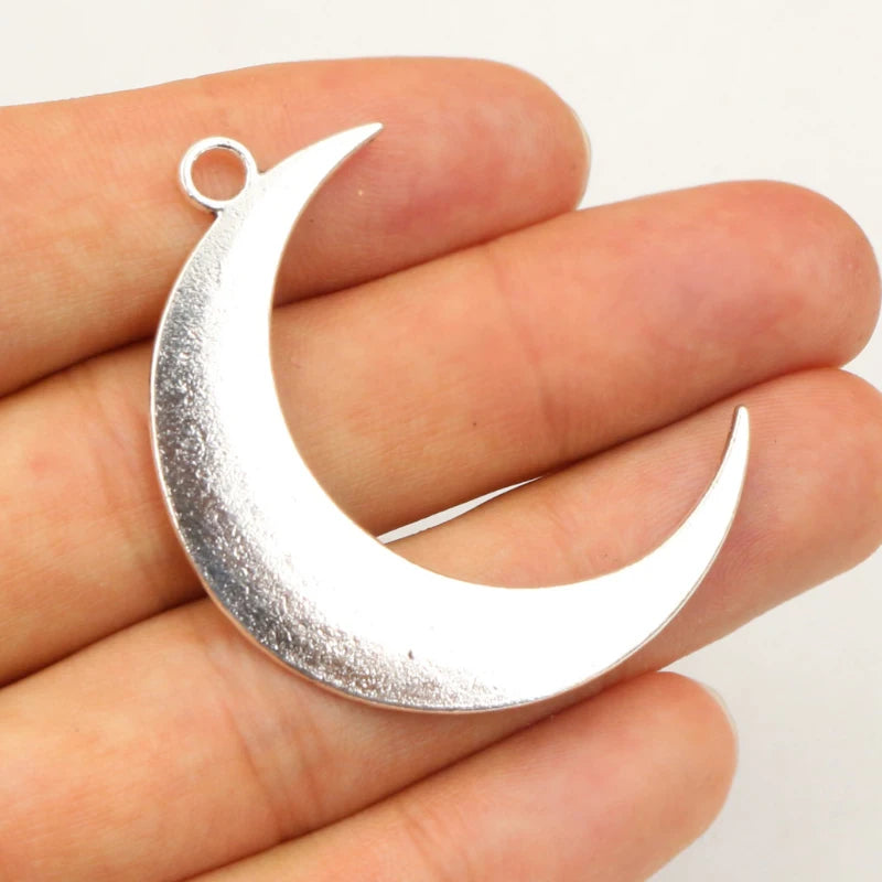 5pcs 44x32mm Antique Silver Plated Moon Handmade Charms Pendant:DIY Jewelry Making Findings for Bracelet Necklace