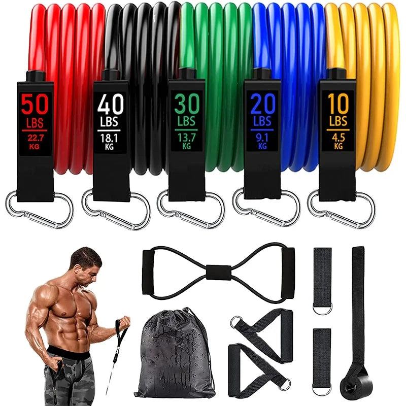TPE Material Exercise Bands Wide Handles Door Anchor Steel Clasp Ankle Straps for Home Gym Outdoor Travel Workout Fitness Bands