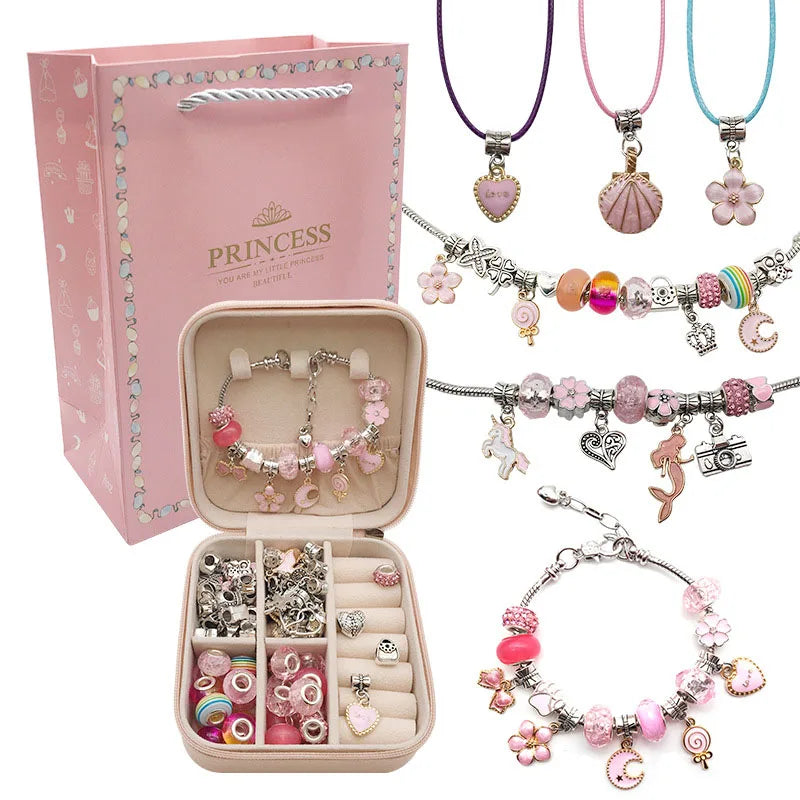 66PCS/Set Cartoon Kids DIY Bracelet Set with Jewelry Gift Box Fantasy Girls Charms Bracelet Making Kit Colorful