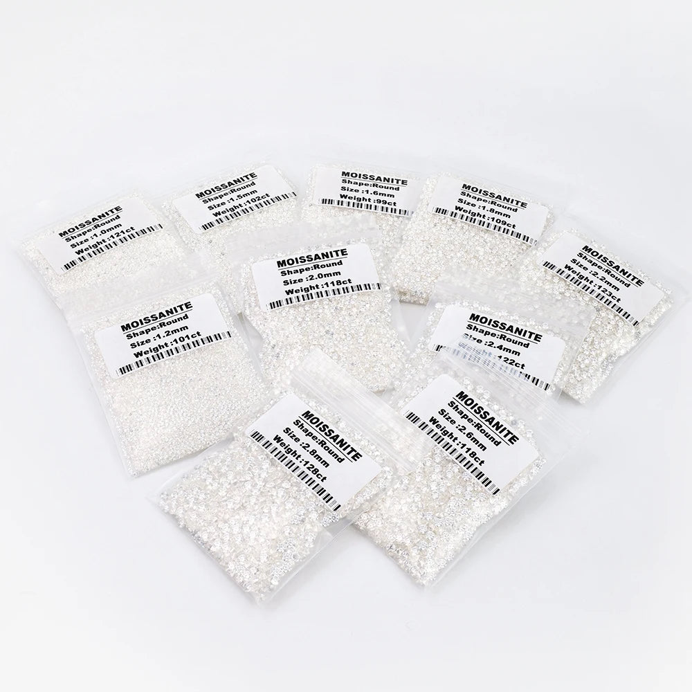 Wholesale Melee Moissanite Diamonds 0.7-2.0mm VVS1 White DEF Round Cut Melee Size Moissanite for Fine Jewelry Making