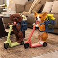 Creative Home Resin Crafts Animal Sculpture Teddy Dog Scooter Vase for Home Decor