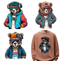 Good Quality Cool Bear DTF Custom Digital Printing Decals Teddy Bear With Hat Heat Transfer Stickers for Clothing