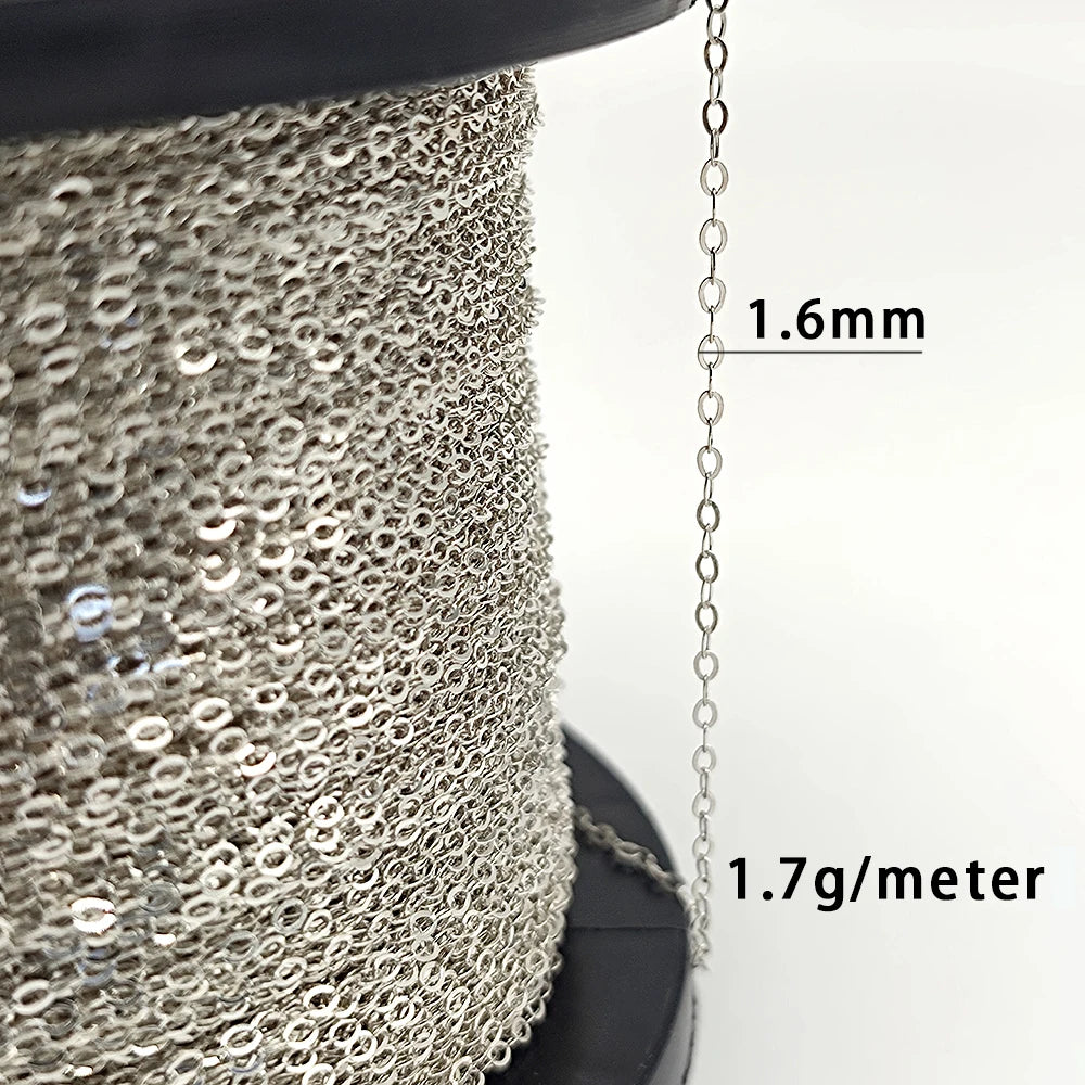 1.6mm Flat Cable Sterling Silver Cable Chain Bulk Jewelry Making Supplies Wholesale China Chain Roll Jewelry 925 Silver