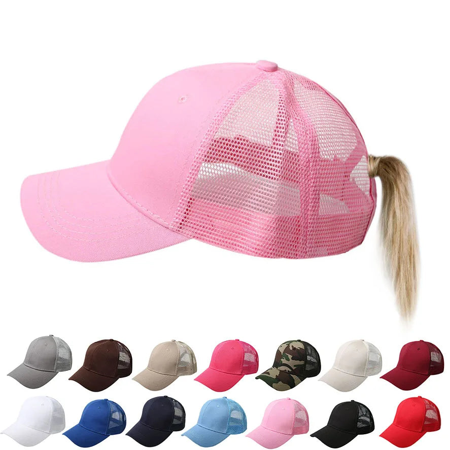 Wholesale Women's Fashion Baseball Cap with Ponytail Mesh Back Hip Hop Style Sports Trucker Hat with Pony Tail Hole