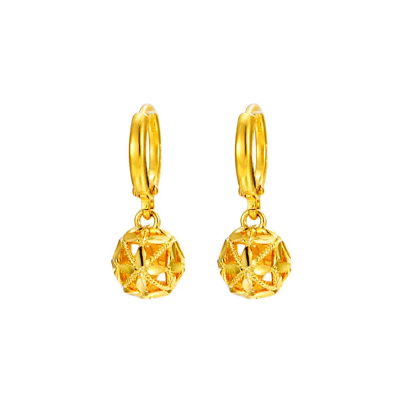 Hot 24K Gold Plated Hollow Ball Hoop Drop Earrings Vintage Jewelry