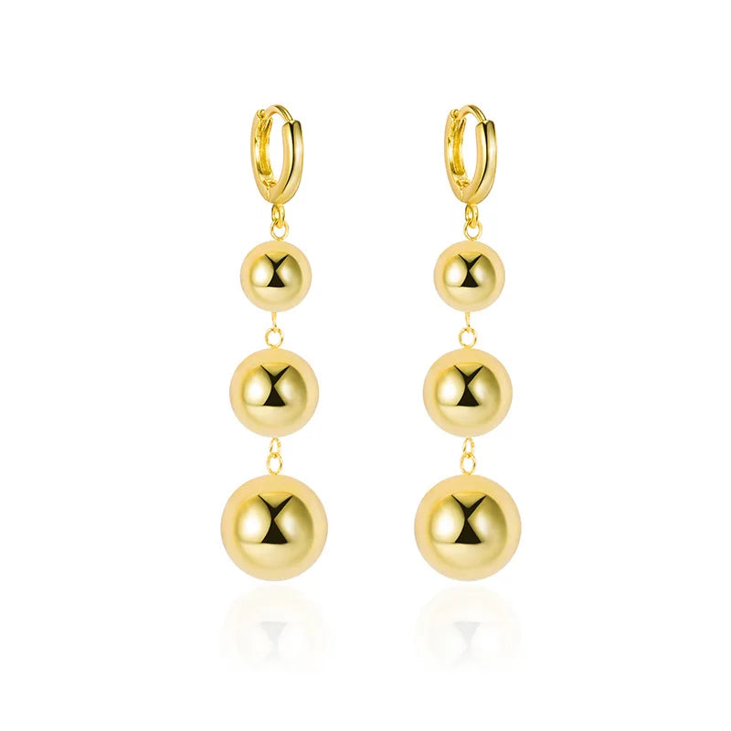 Fashion 925 Sterling Silver Gold Plating Three Round Ball Drop Earring for Women Wholesale