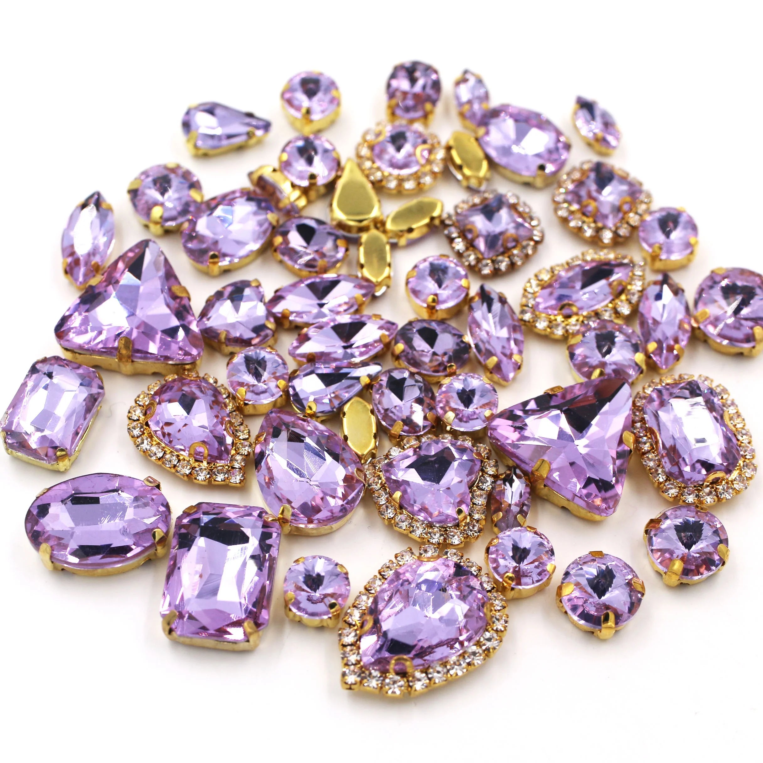 Wholesale 3D Golden Claw Buckle Violet Mixed Sizes Sew-on Technique Crystal Claw Drill Loose Rhinestones on Glass Material