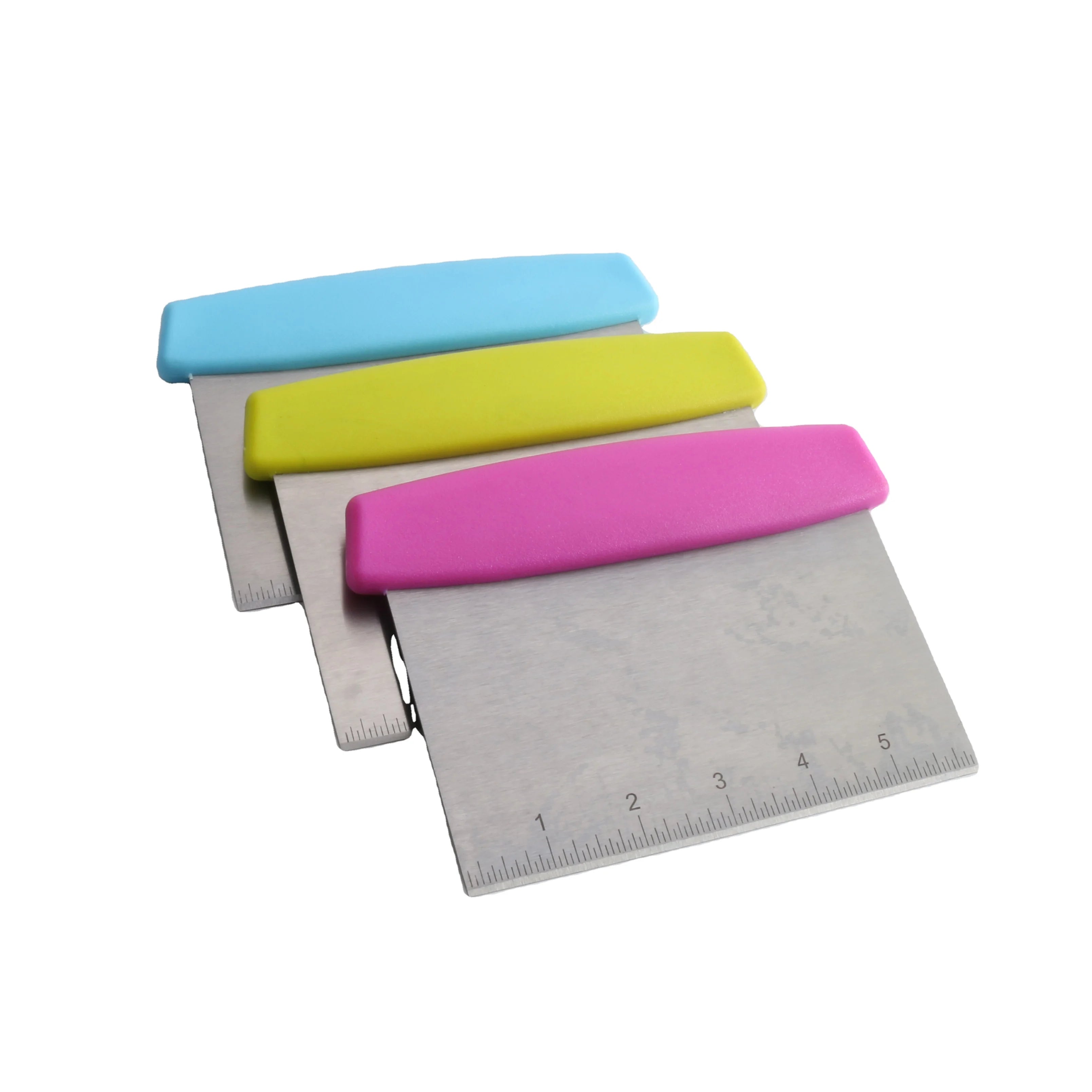 PP Handle Blue Yellow Food Grade Non-stick Kitchen Baking Multi-purpose Stainless Steel Dough Scraper