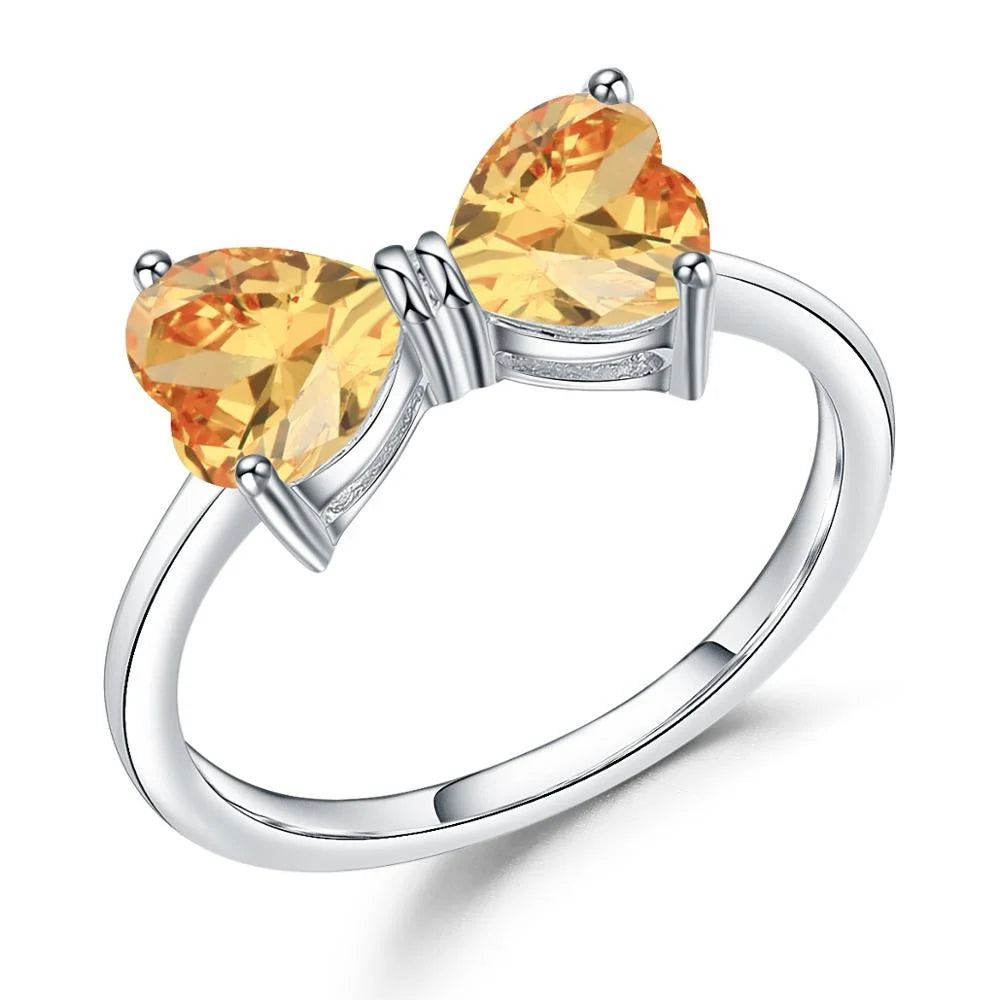 Abiding Heart Ring Natural Yellow Citrine Gemstone 925 Sterling Silver Ring for Lover Valentine Gifts Jewelry