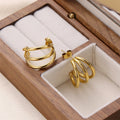 Simple Shape Women's Stainless Steel Earrings C Silver 18K Gold Designer Studs Hoop Princess Cut Trendy Gold Plated