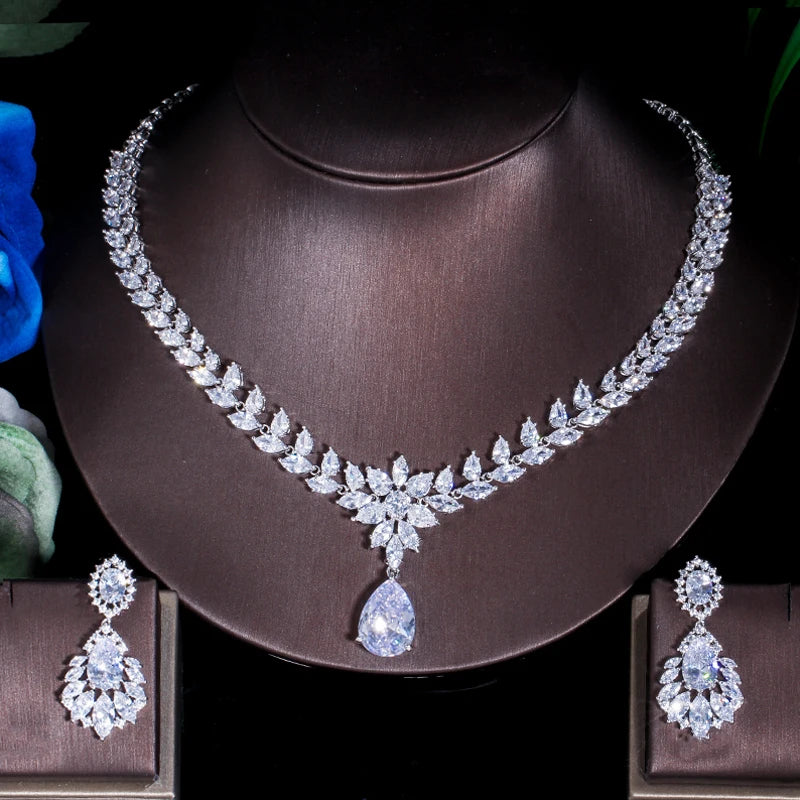 White Cubic Zirconia Wedding Brides Luxury Jewelry Set for Women