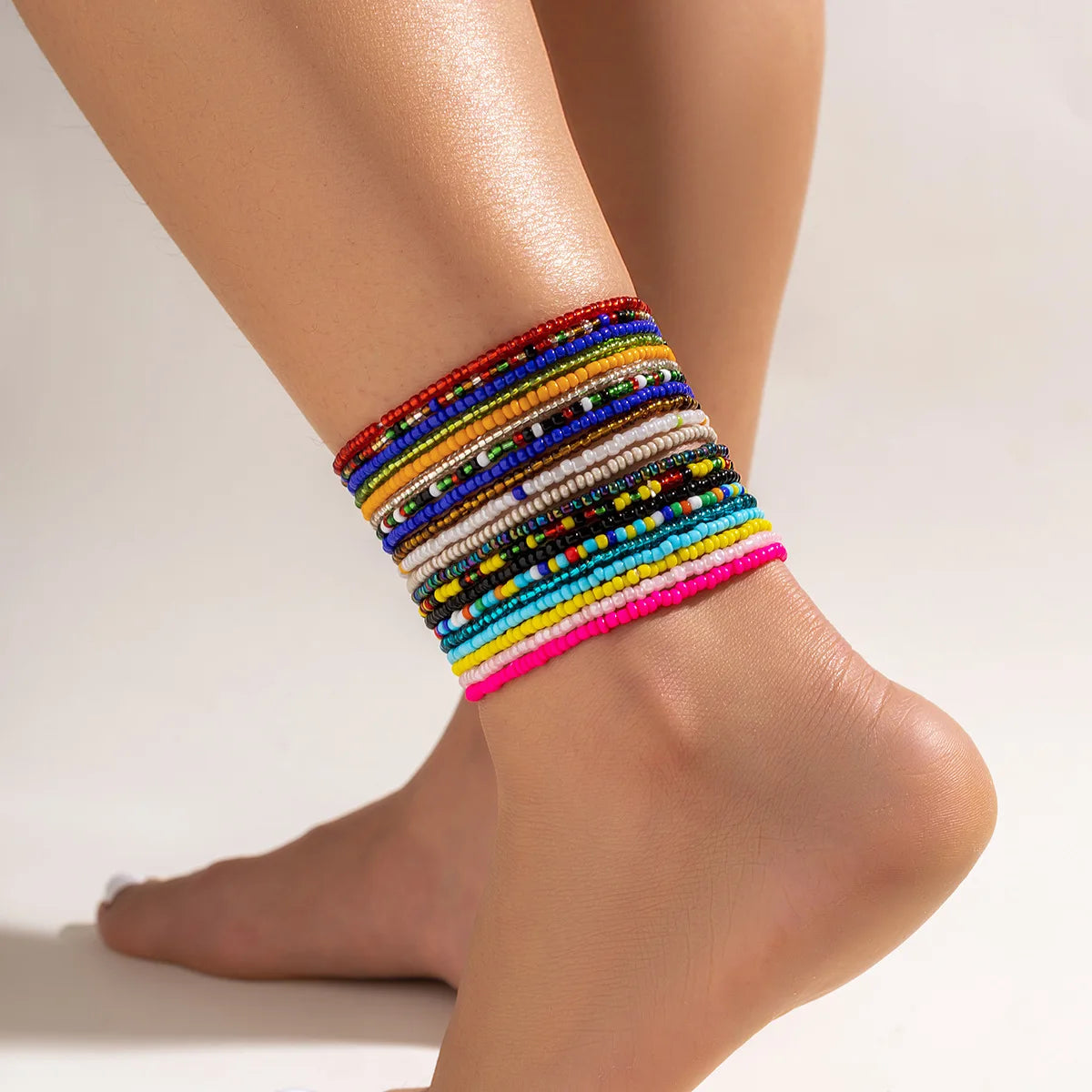 Fashion Jewelry Set Bohemian Elastic Rice Bead Bracelet Waist Chain Anklet Set Bohemian Jewelry for Women
