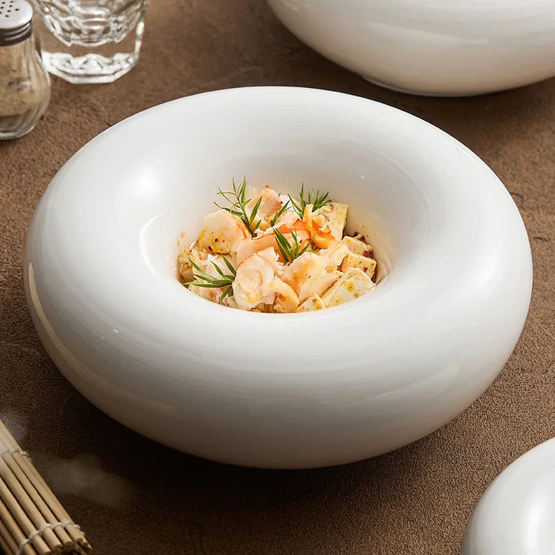 Ceramic Dishes White Tableware Insulation Plate High-end Hotel Restaurant Tableware Modern Luxury Deep Plates Party Dinnerware