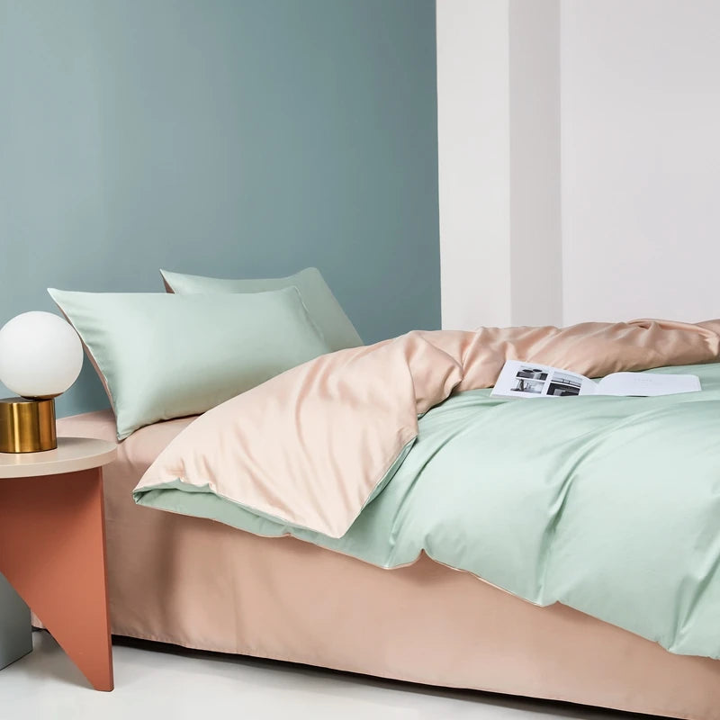 Hot Sale Solid Queen Bedding Set Duvet Cover Set 60S Cotton Bed Sheet Bedding Set