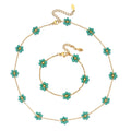New Fashion Flower Beaded Necklace 18K Gold Plated Stainless Steel Rhinestone Flower Bracelet Necklace Jewelry Set for Women