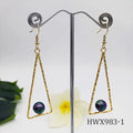 Modern Hawaiian Heritage Jewelry Triangle Pearl Earrings Gold Plated Geometric Dangler Hook Earrings