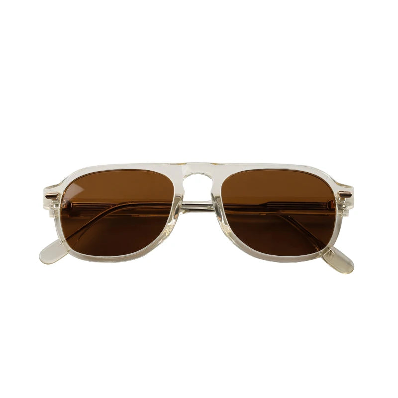 Hot Sale Popular Fashion Brown Large Round Unisex Acetate Polarized Sunglasses with Transparent Frame