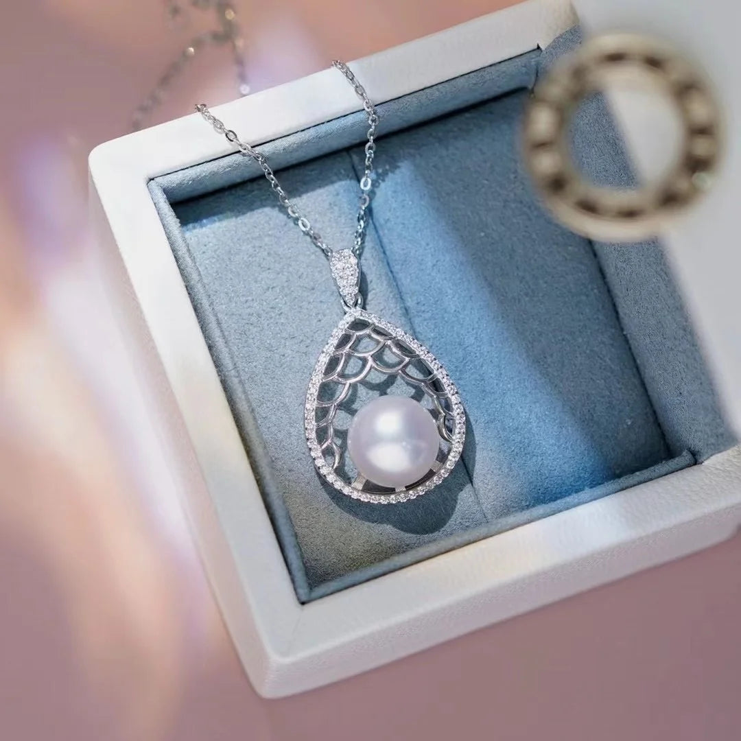 P1519 10-11mm DIY Natural  Freshwater Pearl Charm Pendant Necklace Accessory 925 Sterling Silver Jewelry for Women Without Chain