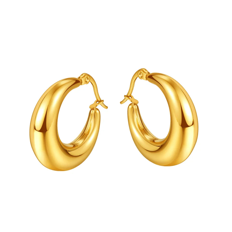 QUSEDINY Hypoallergenic Chunky Huge Hollow Stainless Steel Gold Plated Women Large Round Huggie Hoop Earrings