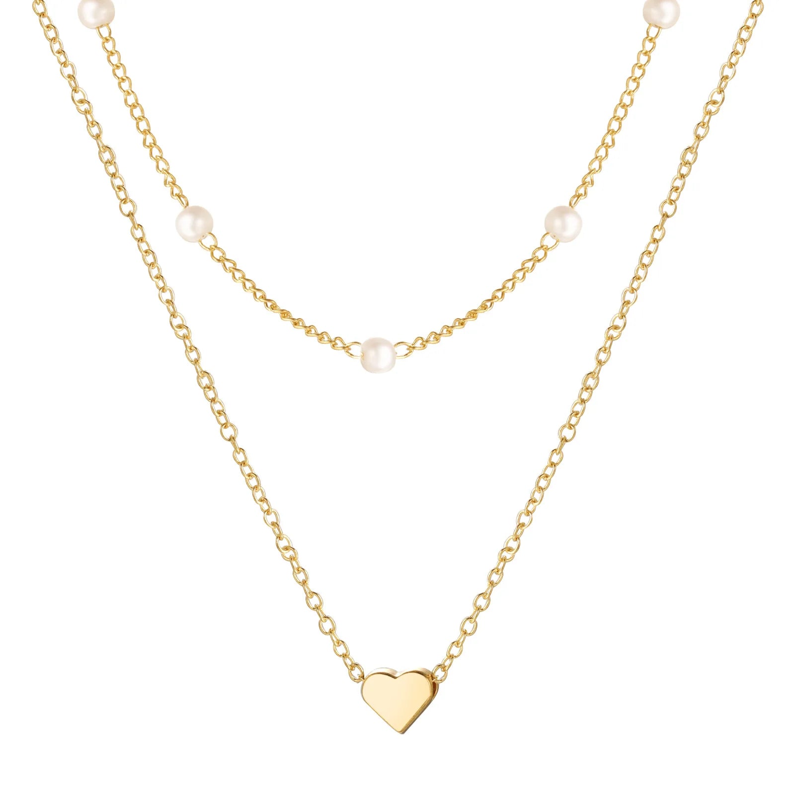 Cute Heart Necklace Tiny Choker Necklaces Small Gold Love Open Heart Pearl Chain Necklace for Women