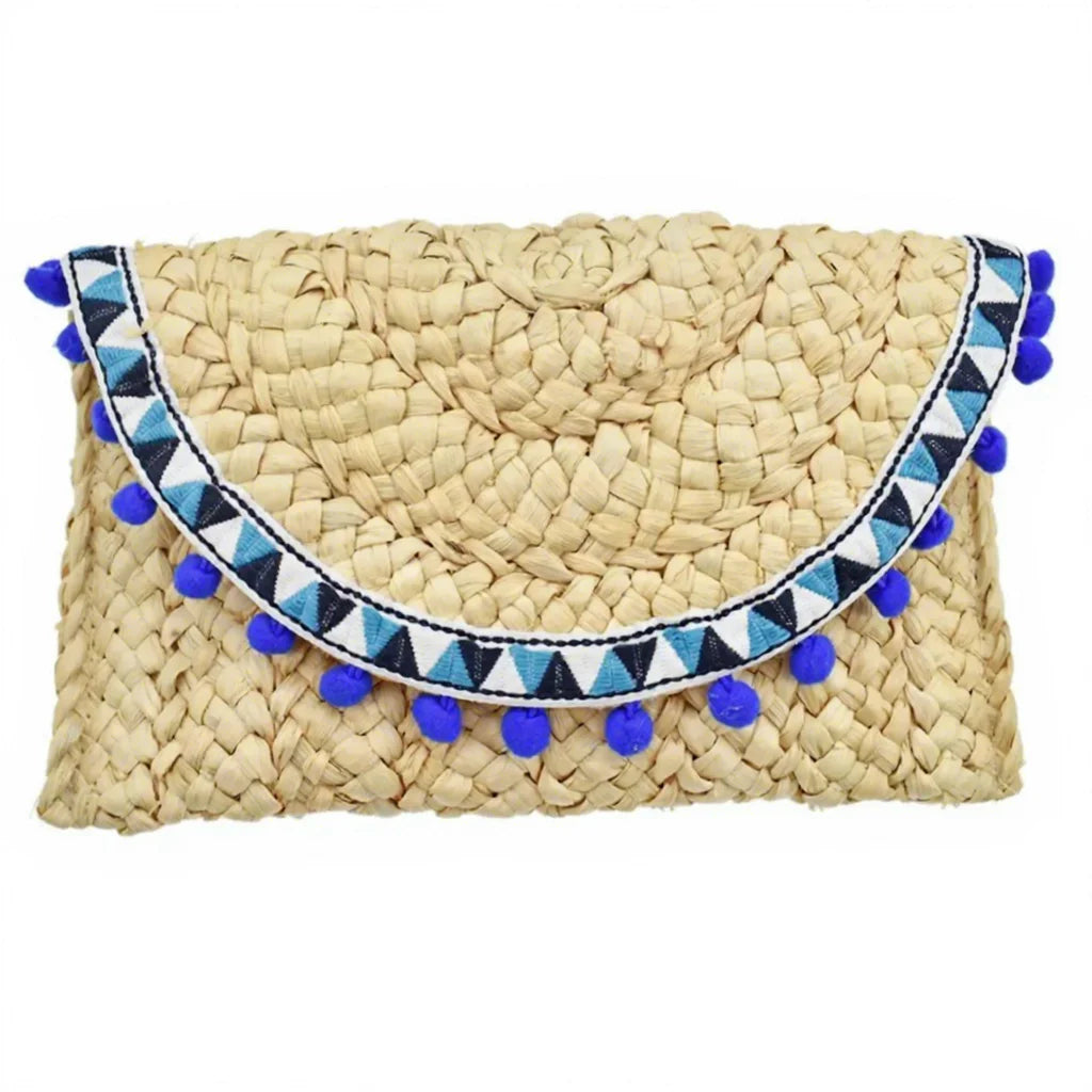 2026 New Women's Zipper Closure Solid Color Embroidery Portable Eco-friendly Clutch Handbag Envelope Bag Wallet Summer Beach