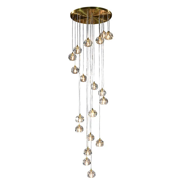 Modern Nordic Style Long Revolving Chandelier Hollow Crystal Light Luxury for Staircase Restaurant Villa Duplex Building
