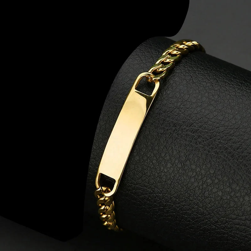 Hot Trendy Bar Engrave Name Chain Simple Stainless Steel Couple Lover Bracelet Men Bracelet