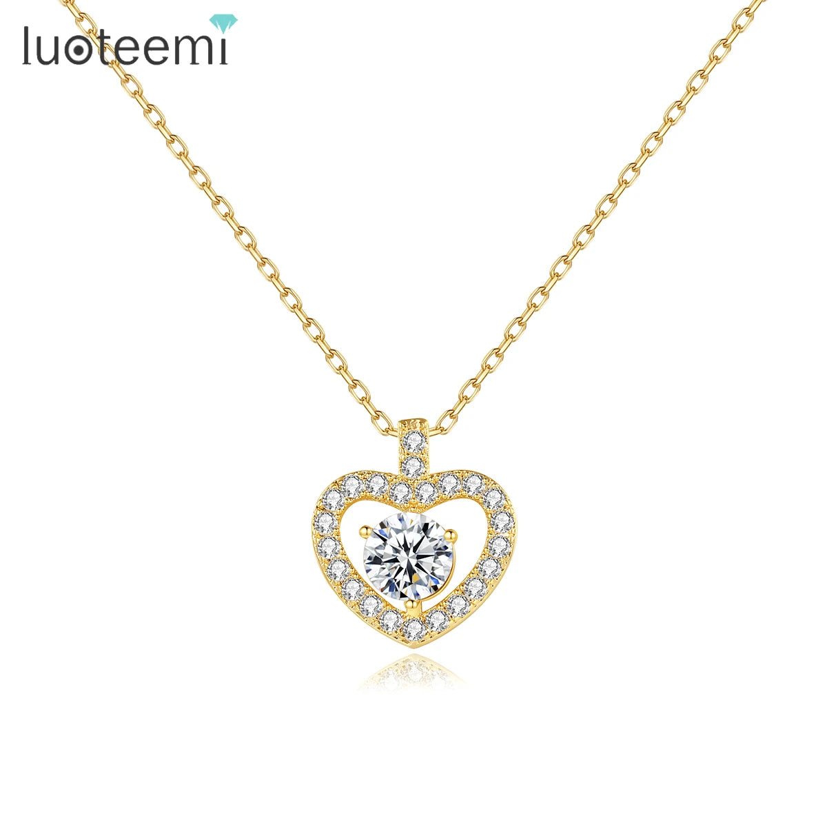 LUOTEEMI Fashion New Hearts and Arrows CZ Diamond Heart Cubic Zirconia Heart Shape Pendant Necklace