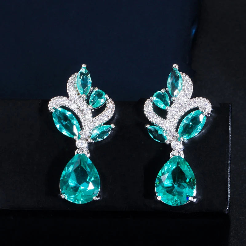 Chic Beautiful Light Blue Cubic Zirconia Crystal Water Drop Dangle Earrings New Trendy Ladies Jewelry Acceossries
