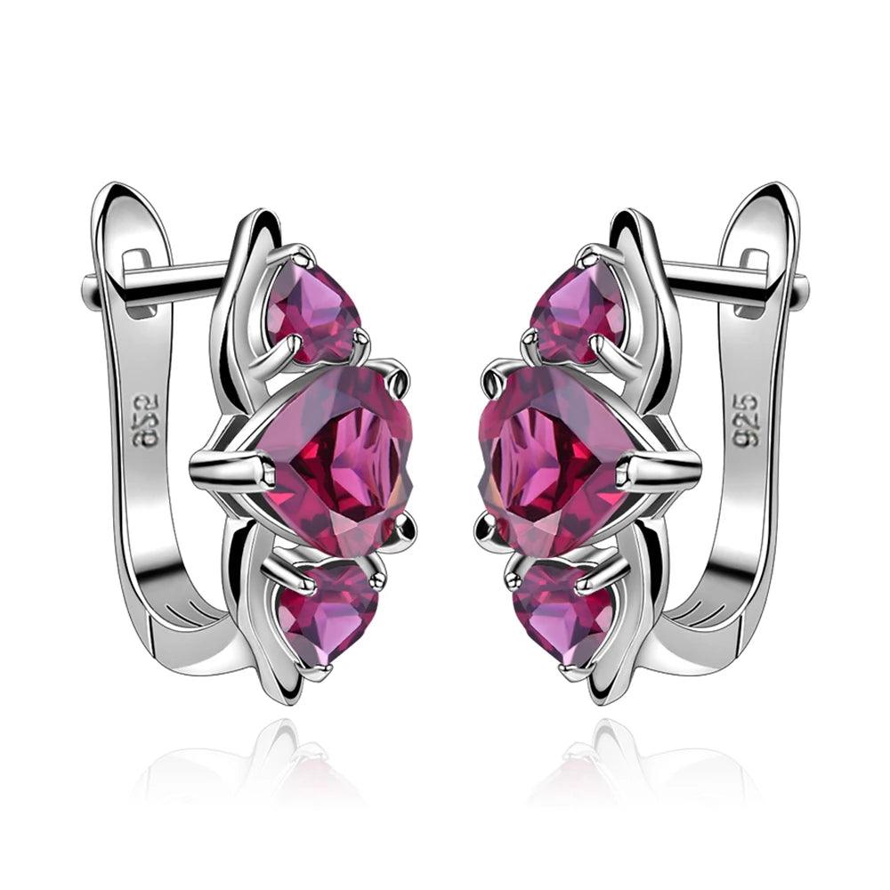 A409 Trendy and Classic Design Heart Cut 7x7mm Rhodolite Garnet 925 Sterling Silver Statement Jewelry Wholesale Earrings