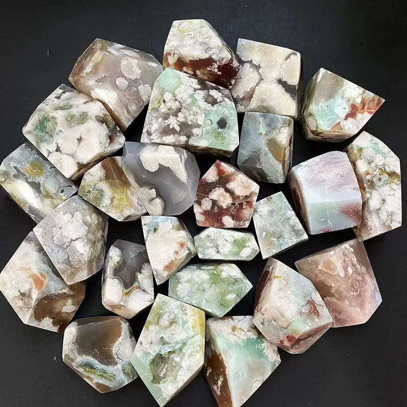 Green Cherry Blossom Flower Agate Stone Crystal Freeform Natural Flower Agate Crystal Freeform