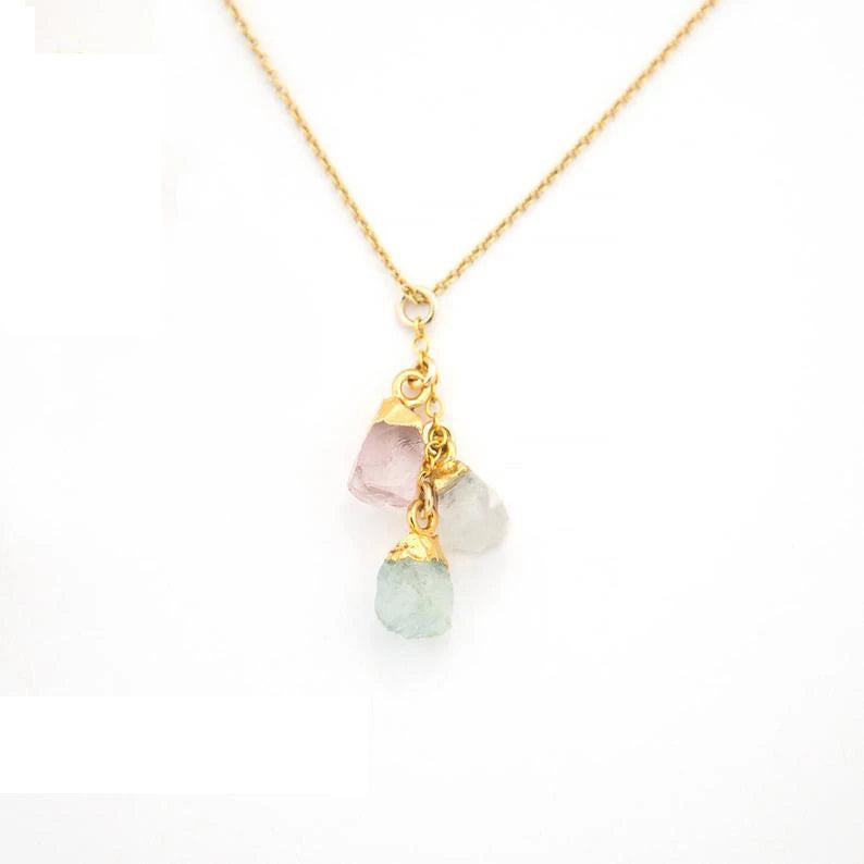 Zooying Customized Raw Birthstone Cascade Necklace Natural Boho 3 Natural Stone Necklace