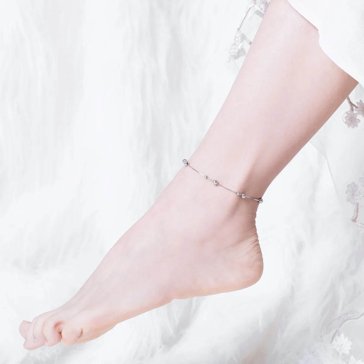 Minimalist Round Beads Anklet 925 Sterling Silver Chian Bracelet for Leg Female Foot Jewelry for Women Leg Chain SCT005