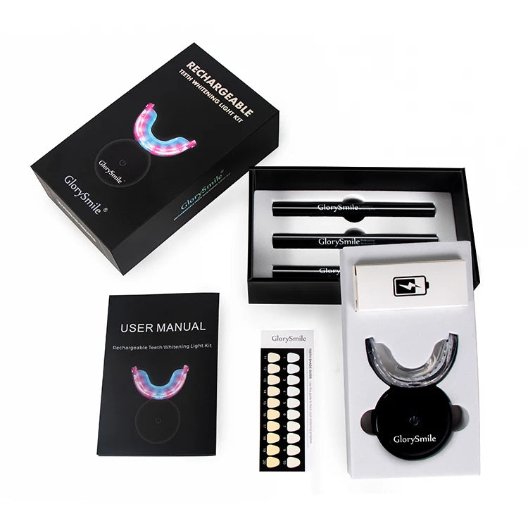 Glory Smile Hot Selling Wireless Teeth Whitening Kit Home Use Rechargeable LED Light Teeth Whitening Kit Private Logo