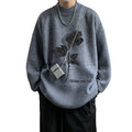 2024 Factory Custom Men's Pullover Sweater Jacquard Full Sleeve Knitted Sweater 7GG Thick Anti-pilling Winter Knit Sweater