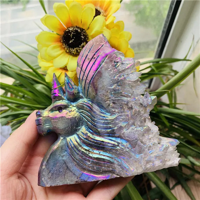 Angel Aura Natural Stone Unicorn Clear Healing Crystal Cluster Unicorn for Home Decoration