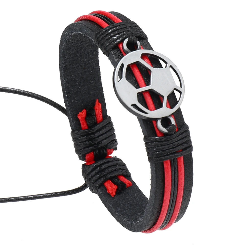 New Fashion Men's Metal Soccer Football Bracelets Leather Bracelet & Bangle Accessories