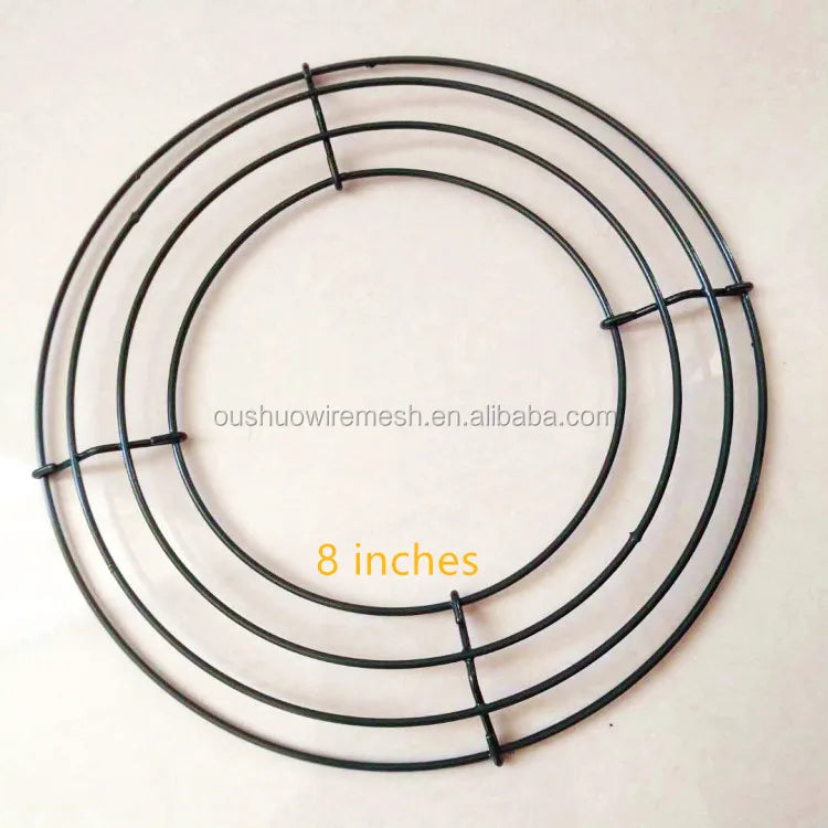 Handmade Dark Green 4 Circles 8 Inches Metal Wire Wreath Frame with Pine Cones for Christmas Door and Window Decoration